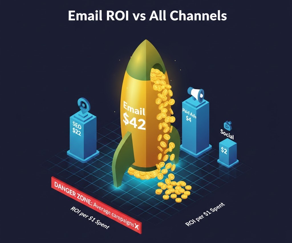 42x ROI bar chart towering over other channels