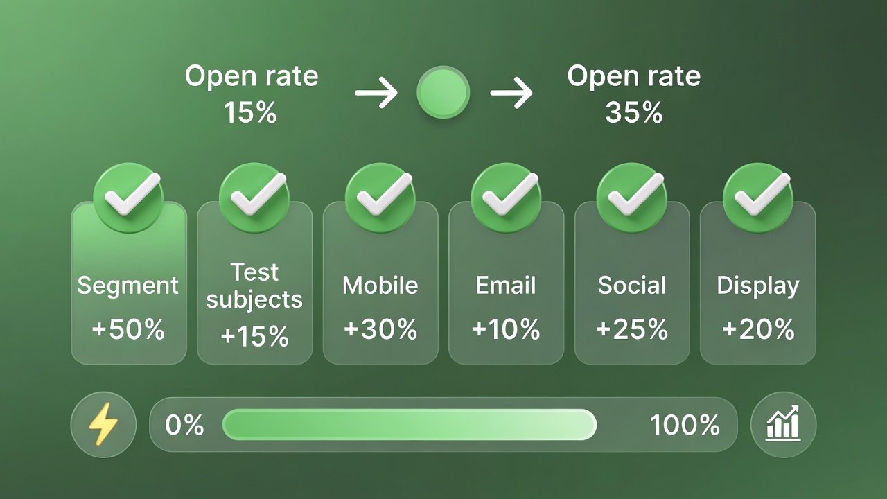 6-step checklist with green checkmarks ticking live