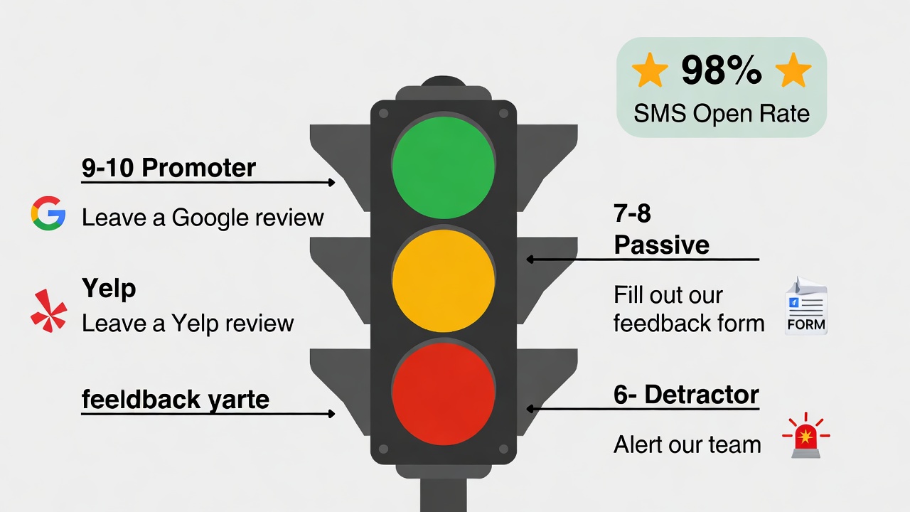 9/10→Review, 6→Private feedback flow