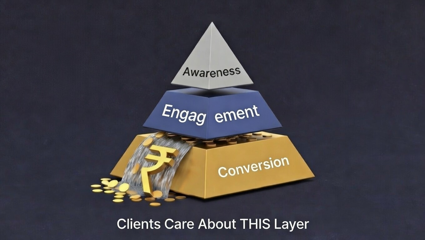 Awareness→Engagement→Conversion pyramid