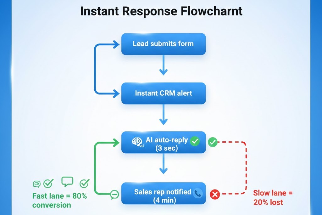 CRM instant lead response automation flowchart